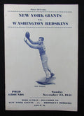 November 23, 1941 NY Giants vs. Redskins Football Game Program 194675