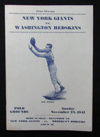 November 23, 1941 NY Giants vs. Redskins Football Game Program 194675