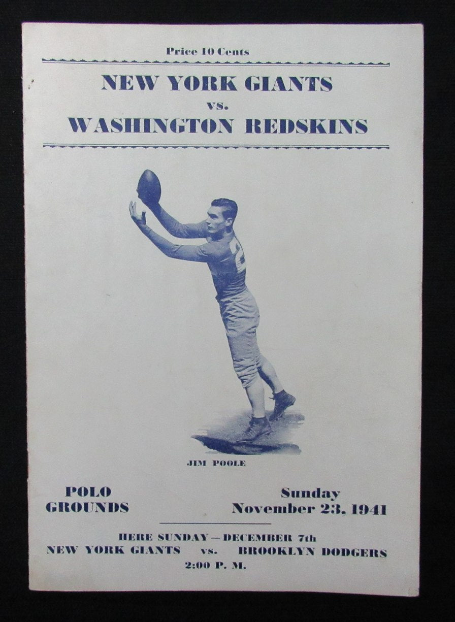 November 23, 1941 NY Giants vs. Redskins Football Game Program 194675