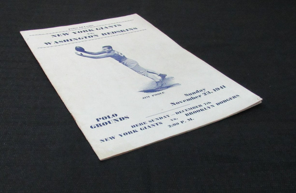 November 23, 1941 NY Giants vs. Redskins Football Game Program 194675