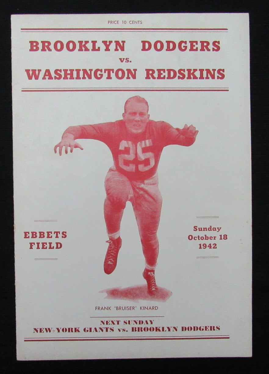October 18, 1942 Brooklyn Dodgers vs. Redskins Football Game Program 194676