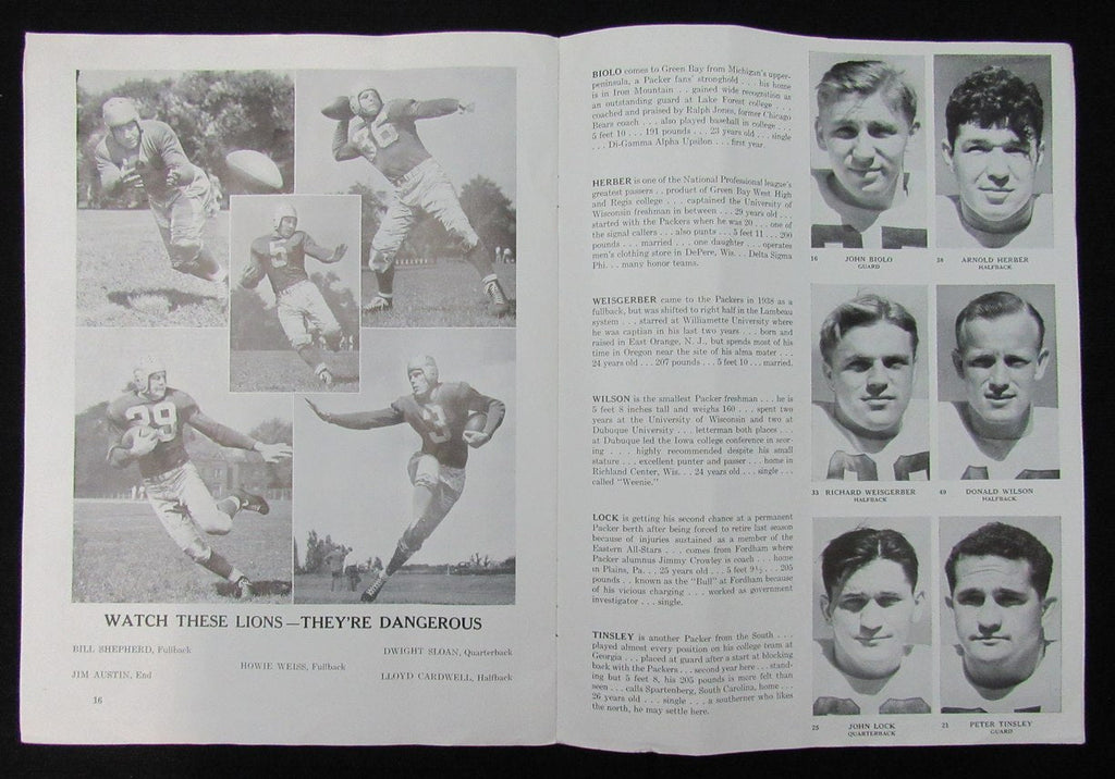 October 22,1939 Detroit Lions vs. Green Bay Packers Football Game Program 194678