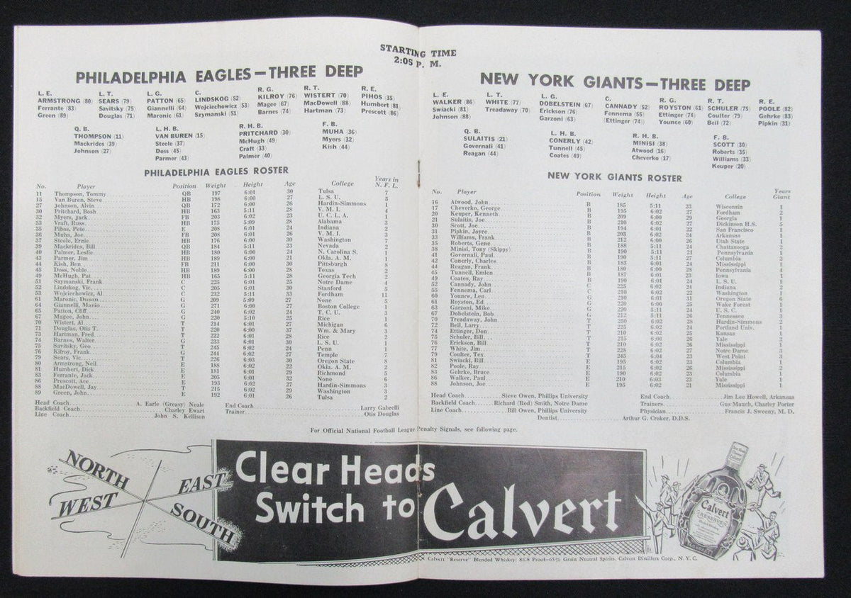 November 7, 1948 NY Giants vs. Philadelphia Eagles Football Game Program 195511