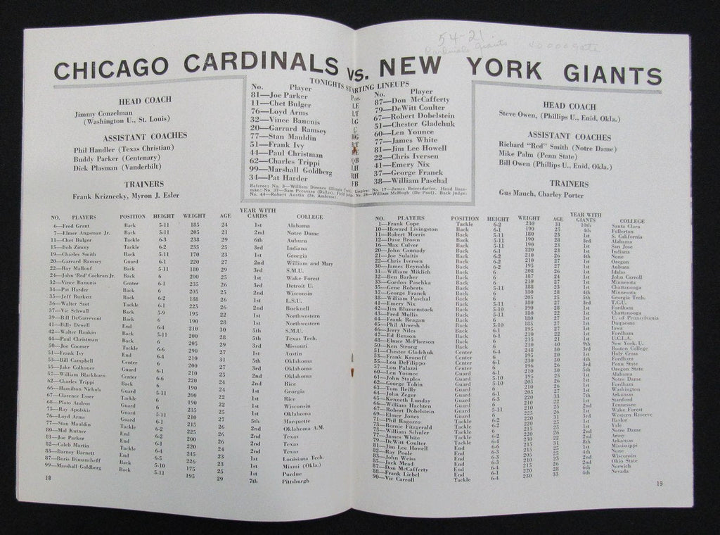 September 10, 1947 Chicago Cardinals vs. NY Giants Football Game Program 195515