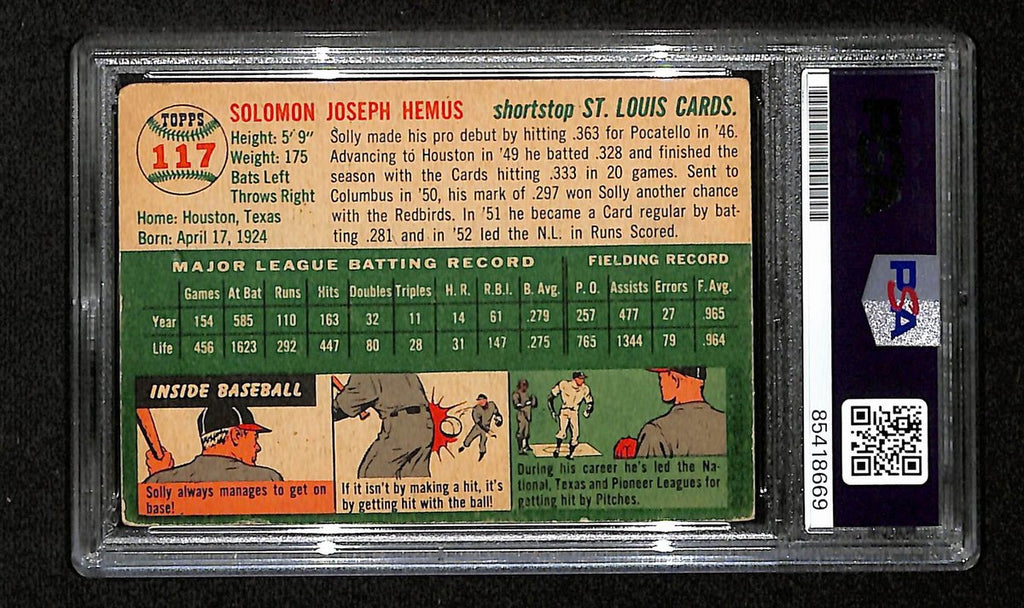 Solly Hemus Signed/Auto 1954 Topps Card #117 St. Louis Cardinals PSA/DNA 194833