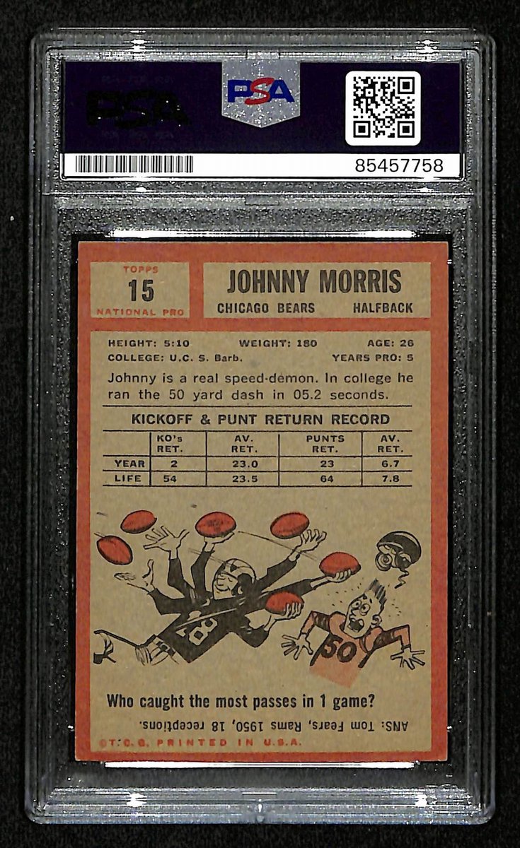 Johnny Morris Signed/Auto 1962 Topps Card #15 Chicago Bears PSA/DNA 195061