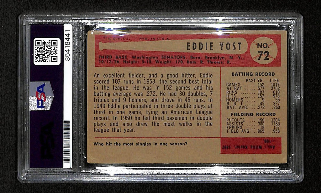 Eddie Yost Signed/Autographed 1954 Bowman Card #72 Senators PSA/DNA 194815