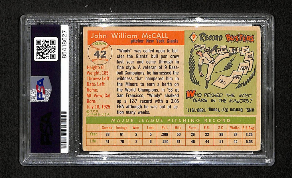 Windy McCall Signed/Auto 1955 Topps Card #42 New York Giants PSA/DNA 195383