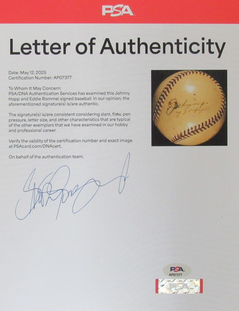 Johnny Hopp/Eddie Rommel Dual-Signed/Auto Official Baseball PSA/DNA 196417