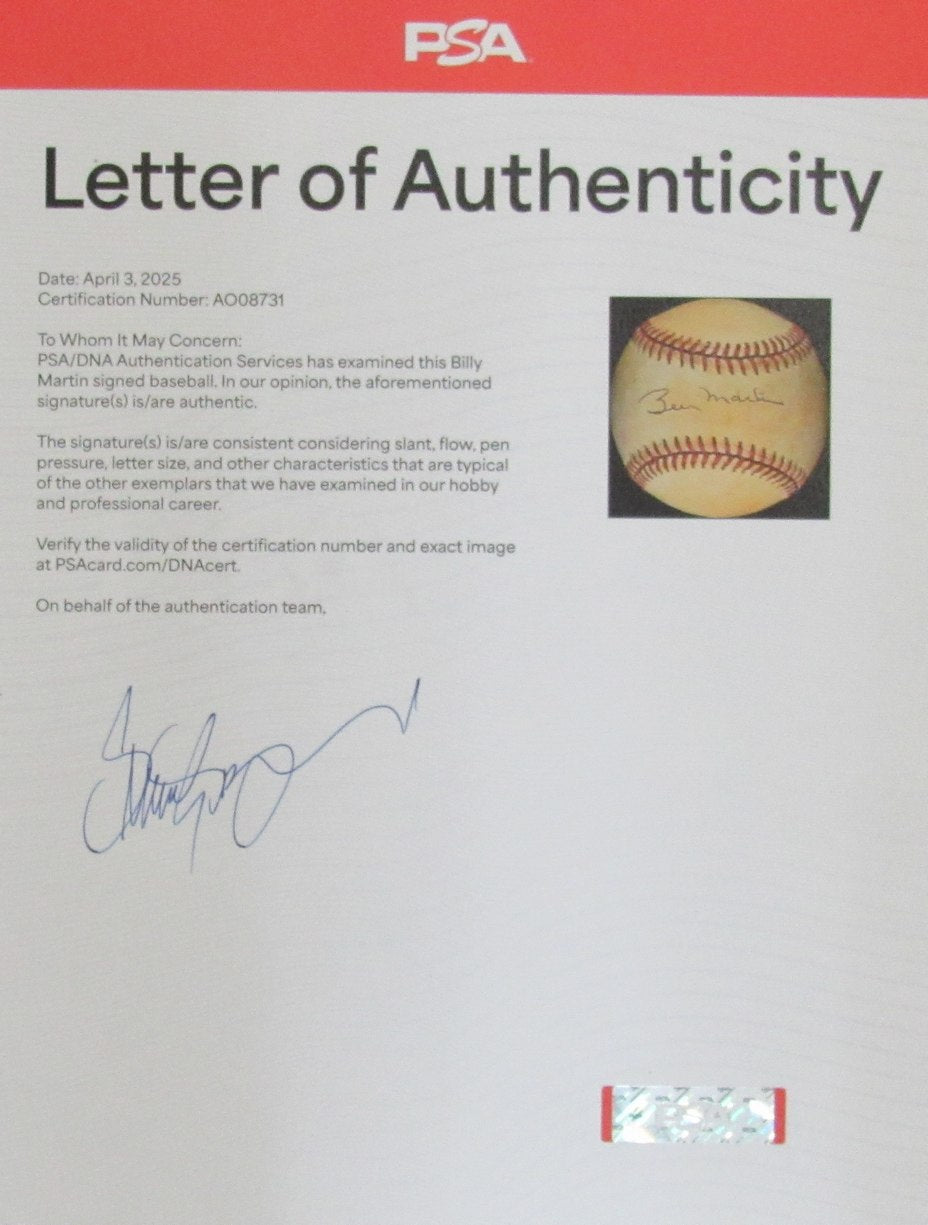 Billy Martin HOF Signed/Autographed OAL Baseball New York Yankees PSA/DNA 196422
