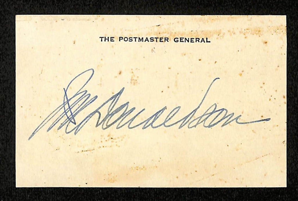 J. M. Donaldson Signed/Autographed Business Card Postmaster General 195479