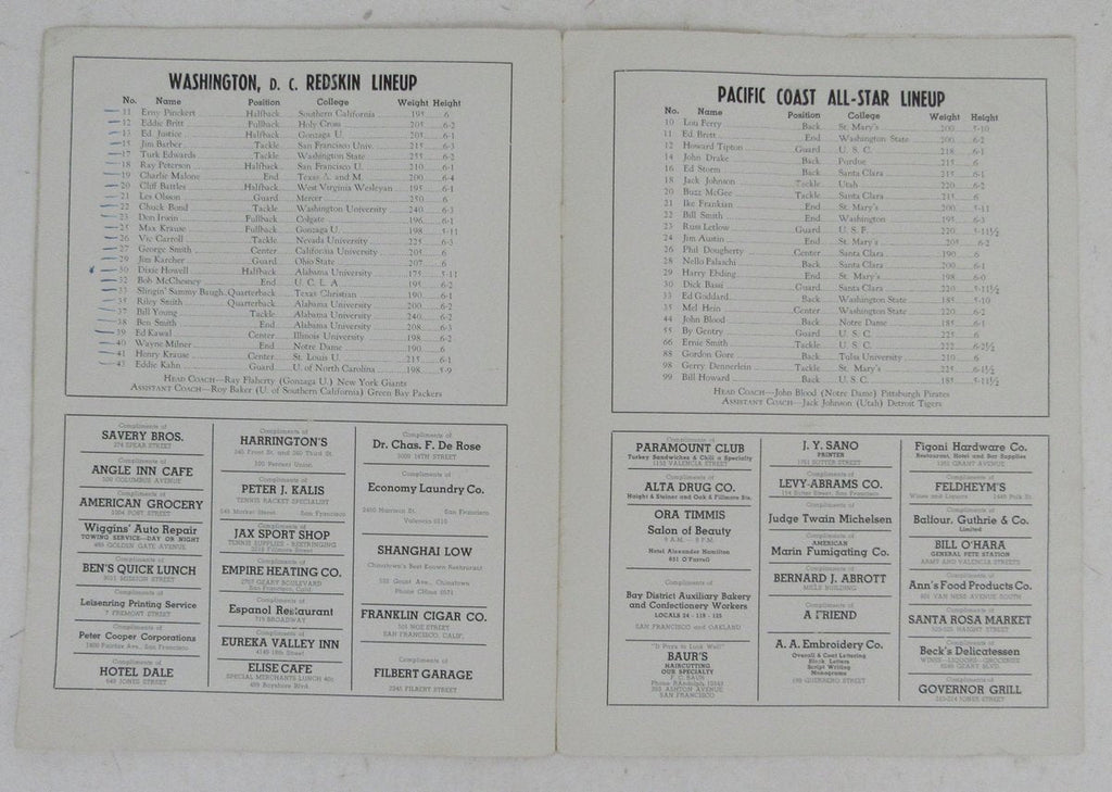 January 16, 1938 Program Redskins vs. Pacific Coast All-Americans 195692