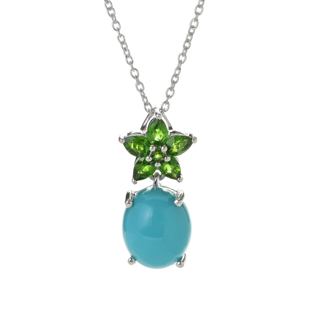 Gem Treasures 12x10mm Sleeping Beauty Turquoise & Exotic Gem Flower Pendant