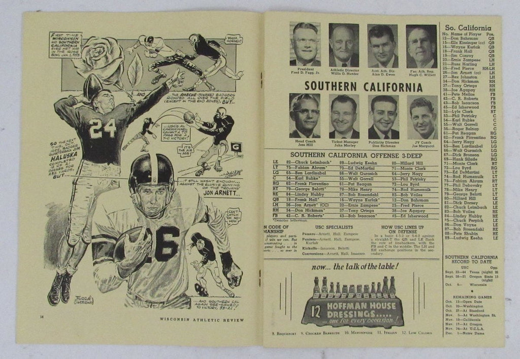 October 6, 1956 College Football Game Program Wisconsin vs. USC 195701