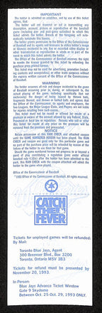 1993 World Series Game 2 Phillies vs. Blue Jays Full Ticket RARE MINT 194163