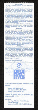 1993 World Series Game 1 Phillies vs. Blue Jays Full Ticket RARE MINT 194165