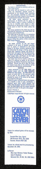 1992 ALCS Game 6 Oakland Athletics vs. Toronto Blue Jays Full Ticket 194157