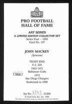 John Mackey HOF Signed/Auto 1992 Goal Line Art GLAC Postcard Colts JSA 196066