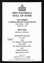 Ron Mix HOF Signed/Auto 1992 Goal Line Art GLAC Postcard Chargers JSA 196071