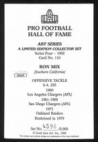 Ron Mix HOF Signed/Auto 1992 Goal Line Art GLAC Postcard Chargers JSA 196073