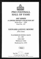 Lenny Moore HOF Signed/Auto 1993 Goal Line Art GLAC Postcard Colts JSA 196075