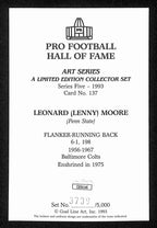 Lenny Moore HOF Signed/Auto 1993 Goal Line Art GLAC Postcard Colts JSA 196076