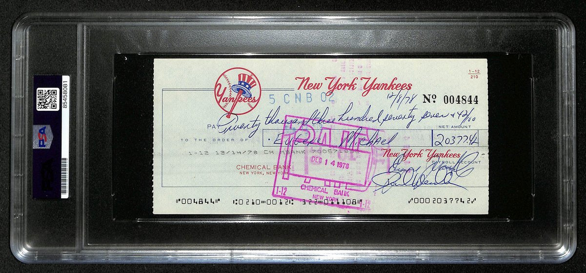 Gene Michael Signed/Auto 1978 NY Yankees Payroll Bank Check PSA/DNA 194533