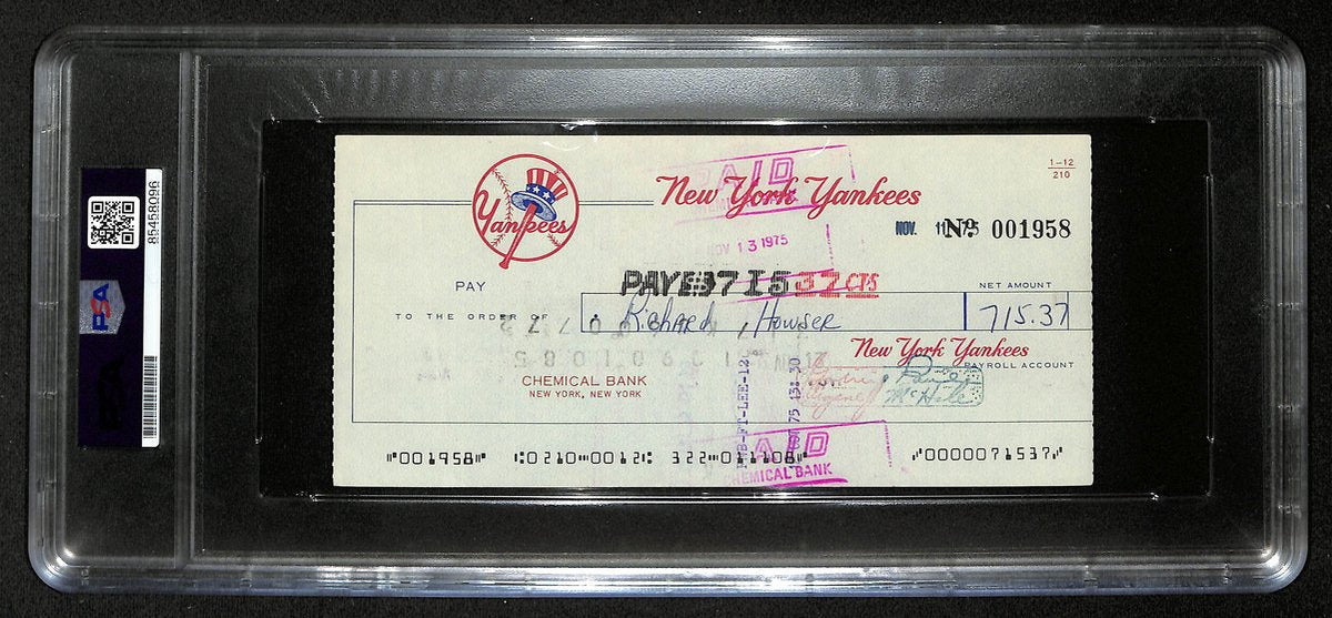 Dick Howser Signed/Auto 1975 NY Yankees Payroll Bank Check PSA/DNA 194538