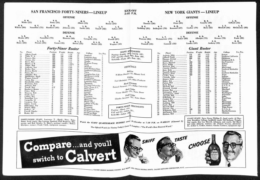 1952 New York Giants vs. San Francisco 49ers NFL Football Game Program 192902