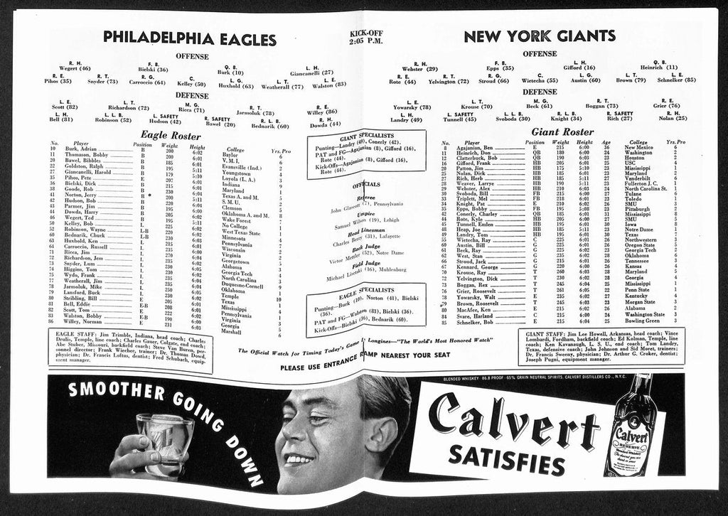 1955 New York Giants vs. Philadelphia Eagles NFL Football Game Program 196079