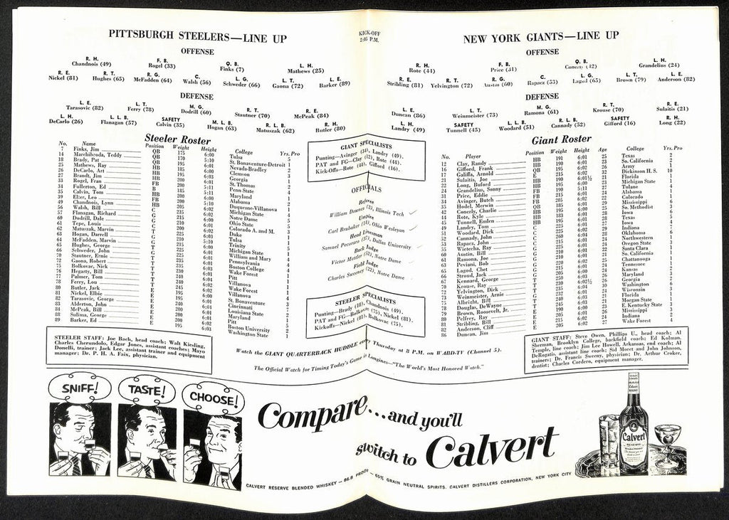 1953 New York Giants vs. Pittsburgh Steelers NFL Football Game Program 196080
