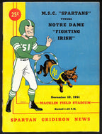 1951 Michigan State vs Notre Dame College Football Game Program 194554