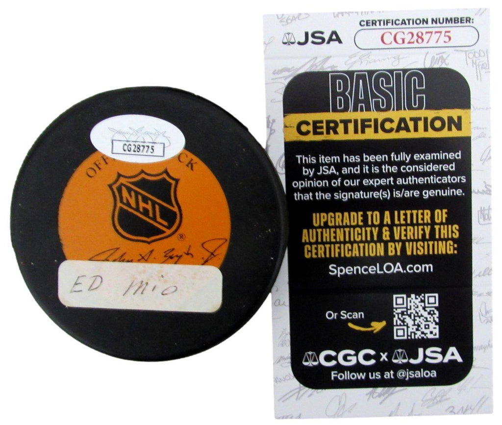 Eddie Mio Signed/Autographed Detroit Red Wings Hockey Puck JSA 197347