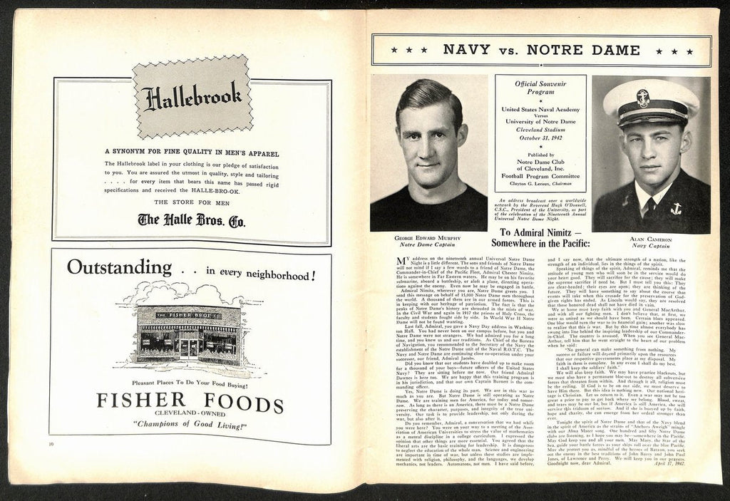 1942 Navy vs Notre Dame Vintage College Football Game Program 195827
