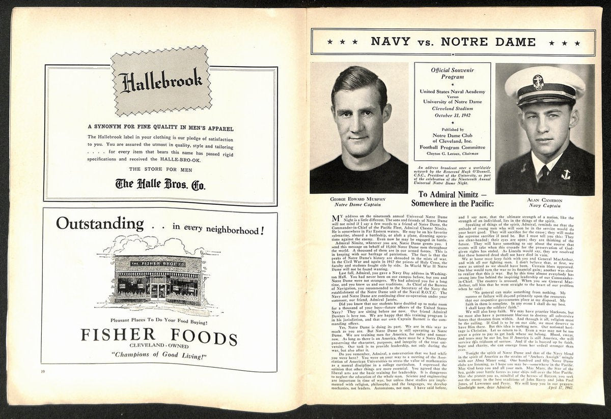 1942 Navy vs Notre Dame Vintage College Football Game Program 195827