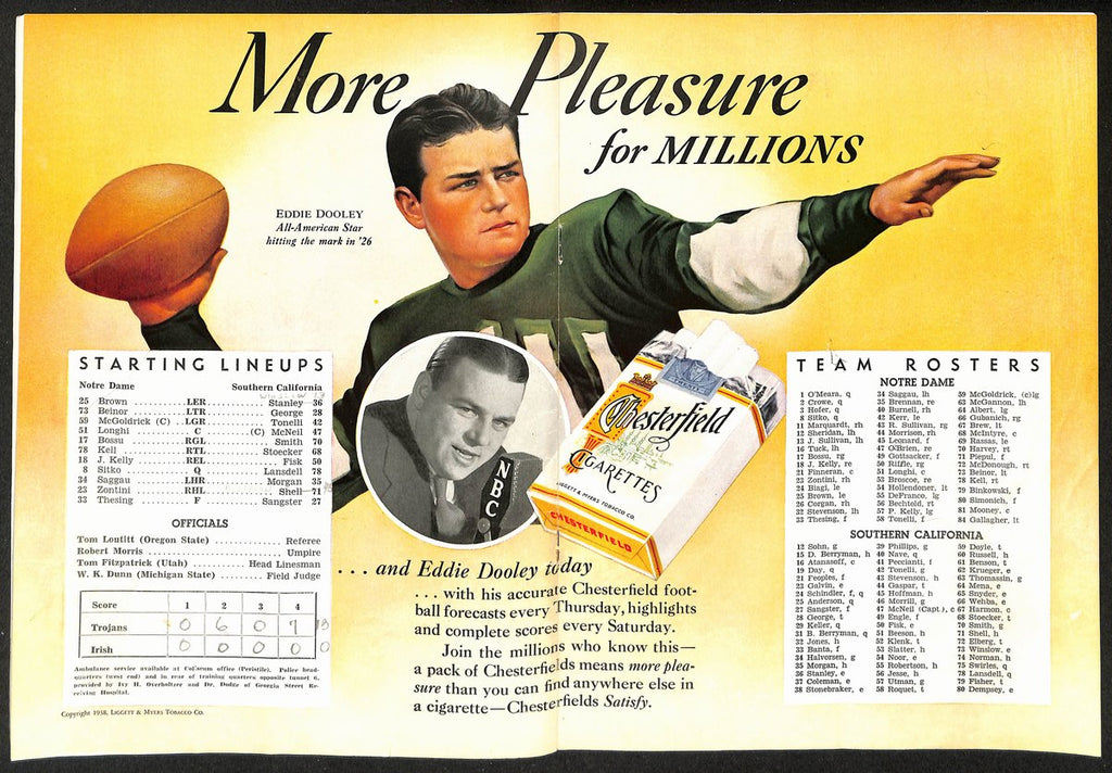 1938 Notre Dame @ USC Vintage College Football Game Program 195844