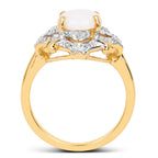 14K Yellow Gold Plated 1.40 Carat Genuine Opal and White Topaz .925 Sterling Silver Ring