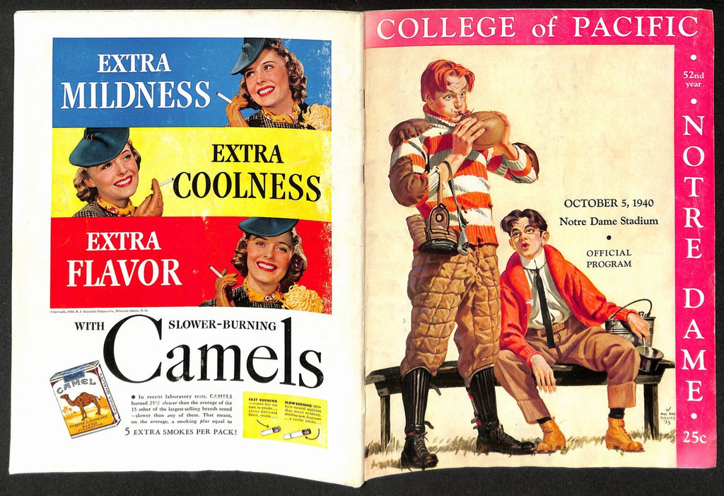 1940 College of Pacific vs Notre Dame Rare College Football Game Program 194609
