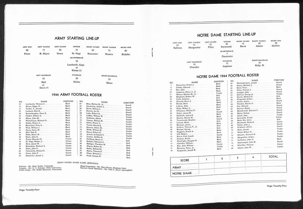 1944 Army vs Notre Dame Vintage College Football Program 196438