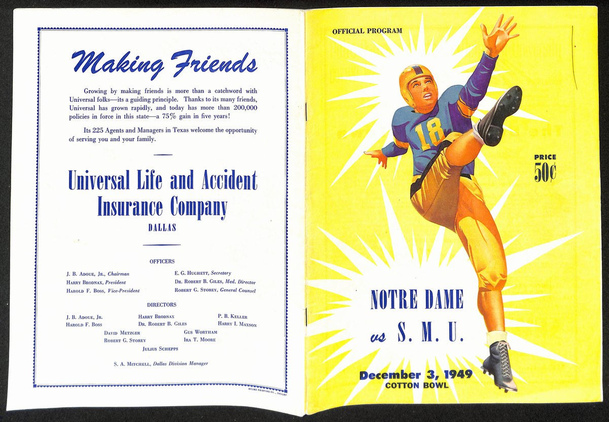 1949 SMU vs Notre Dame Rare Cover Vintage College Football Program 196439
