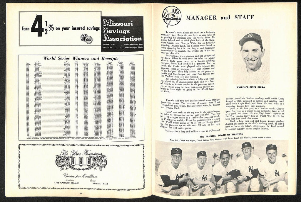 1964 World Series Program Cardinals vs. Yankees at Busch Stadium 197072