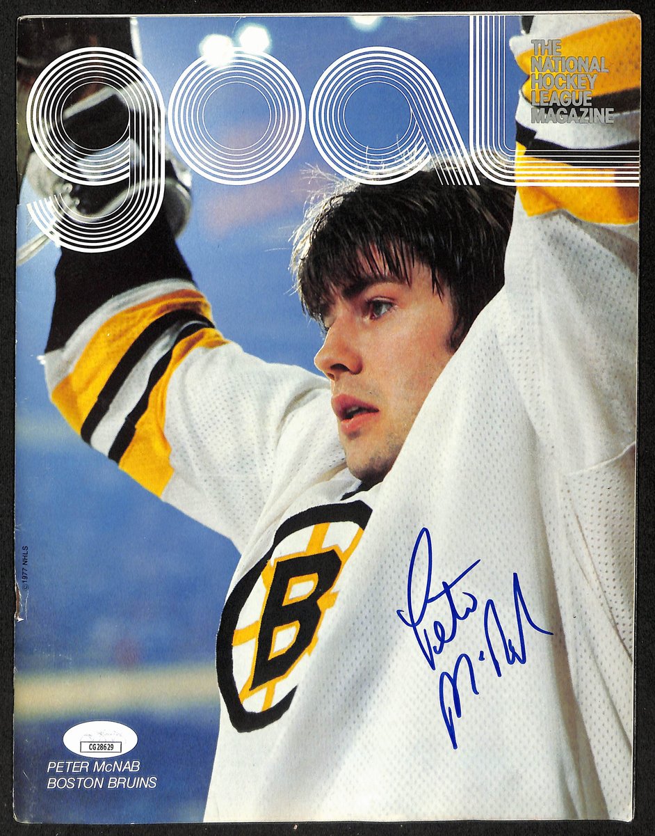 Peter McNabb Boston Bruins Signed Goal Magazine JSA 197250