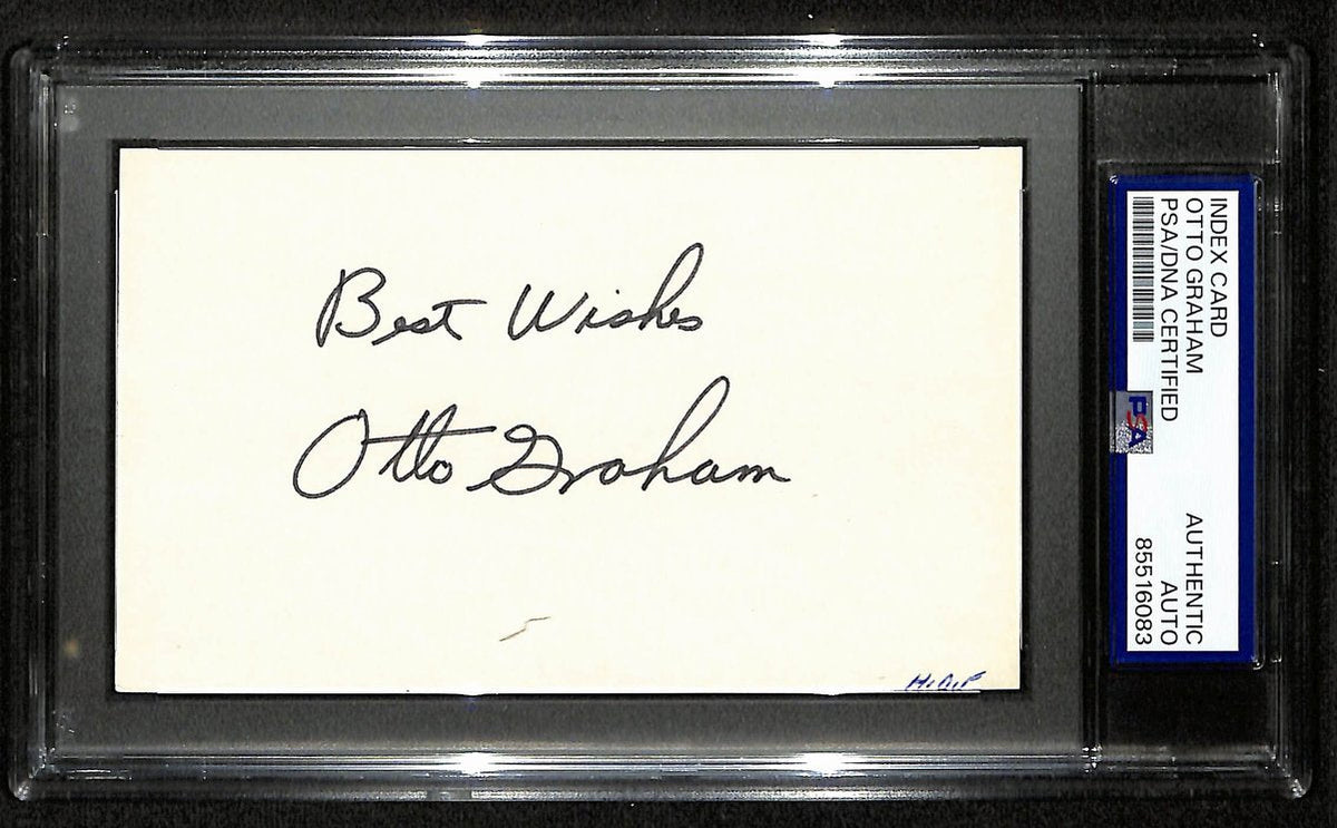 Otto Graham HOF Signed/Inscribed 3x5 Index Card Browns PSA/DNA 196968