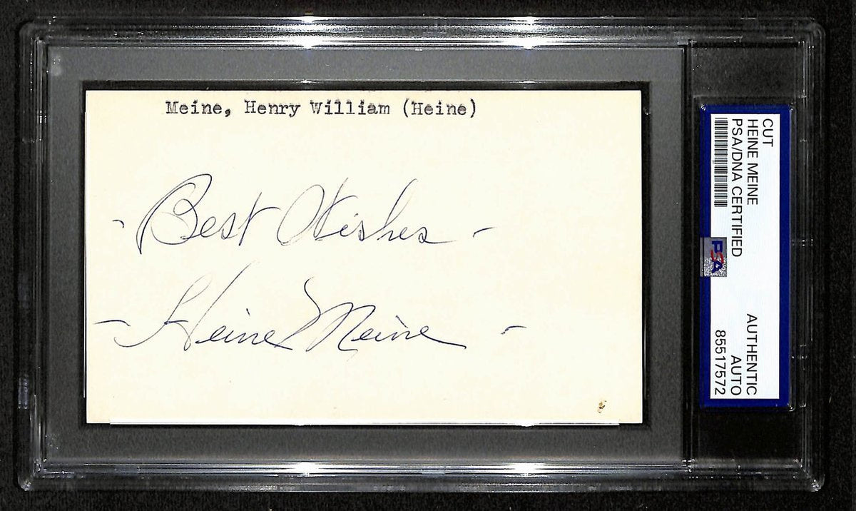 Heine Meine Signed/Inscribed 3x5 Cut on Index Card Pirates PSA/DNA 196980