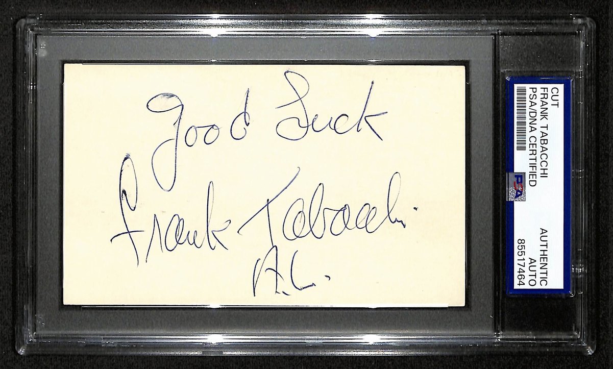 Frank Tabacchi Signed/Inscr Cut on 3x5 Index Card AL Umpire PSA/DNA 196997
