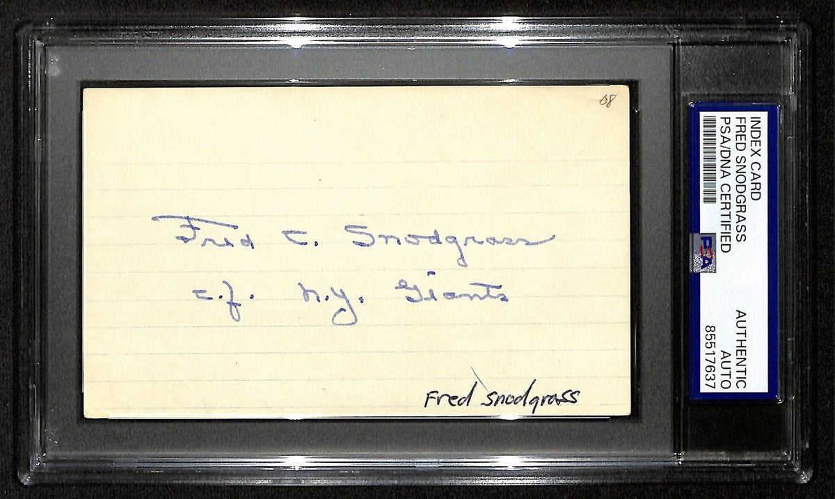 Fred Snodgrass Signed/Inscribed 3x5 Index Card New York Giants PSA/DNA 197009