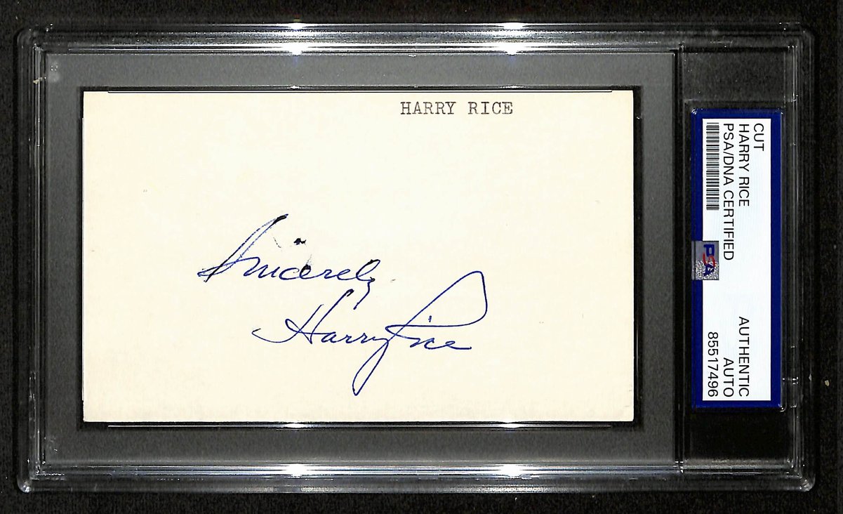 Harry Rice Signed/Inscribed 3x5 Cut on Index Card NY Yankees PSA/DNA 196979