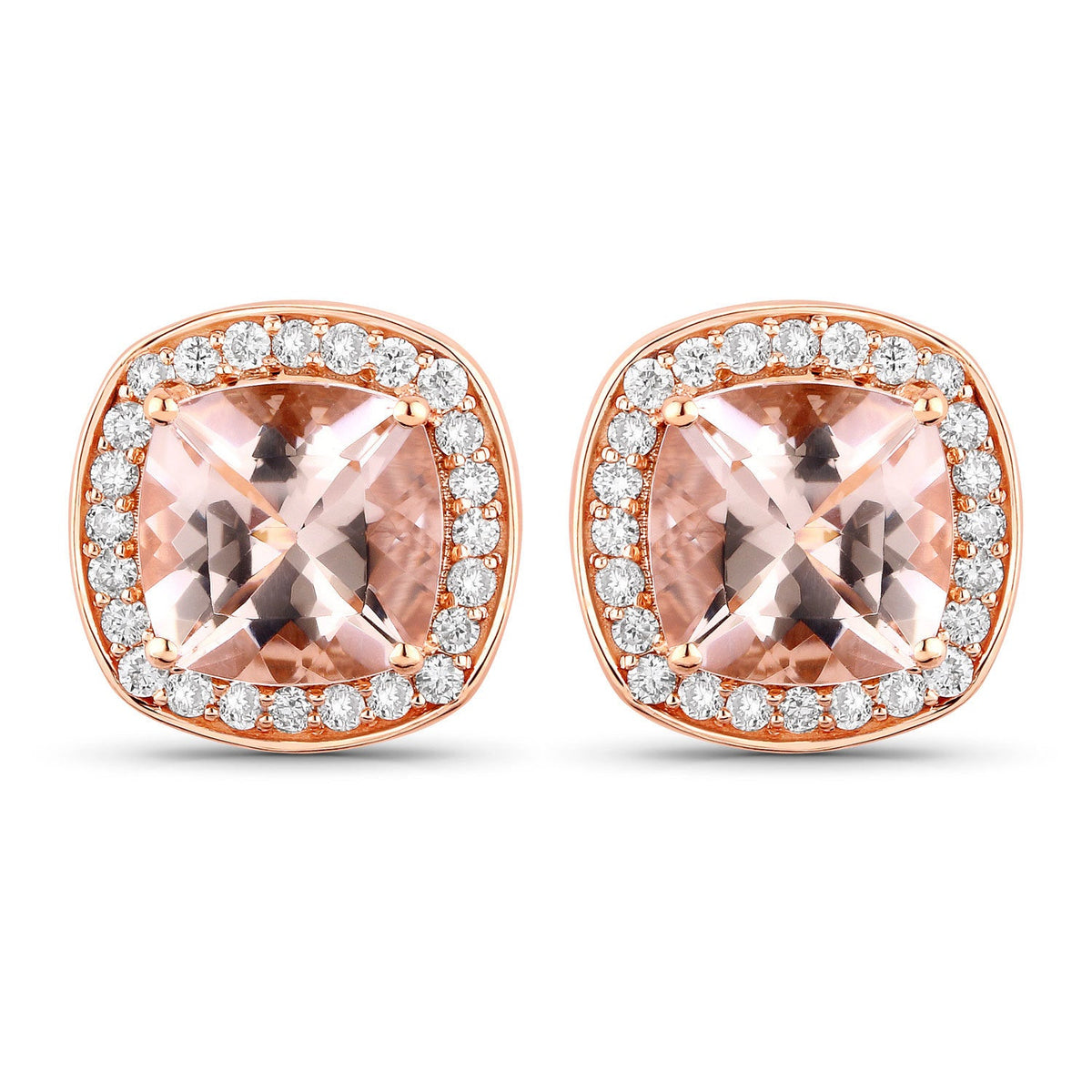 2.71 Carat Genuine Morganite and White Diamond 14K Rose Gold Earrings
