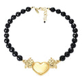 Graziella 23K Gold Plated Black Onyx Bead Heart Necklace