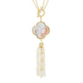 Cameo Italiano "Elysse" Portrait Shell Cameo & Cultured Pearl Tassel Necklace